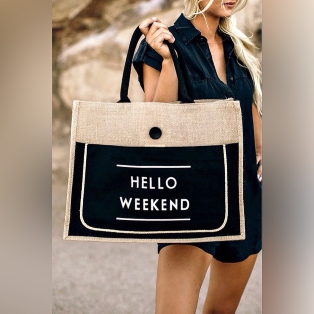 “Hello Weekend” Boho Tote Bag